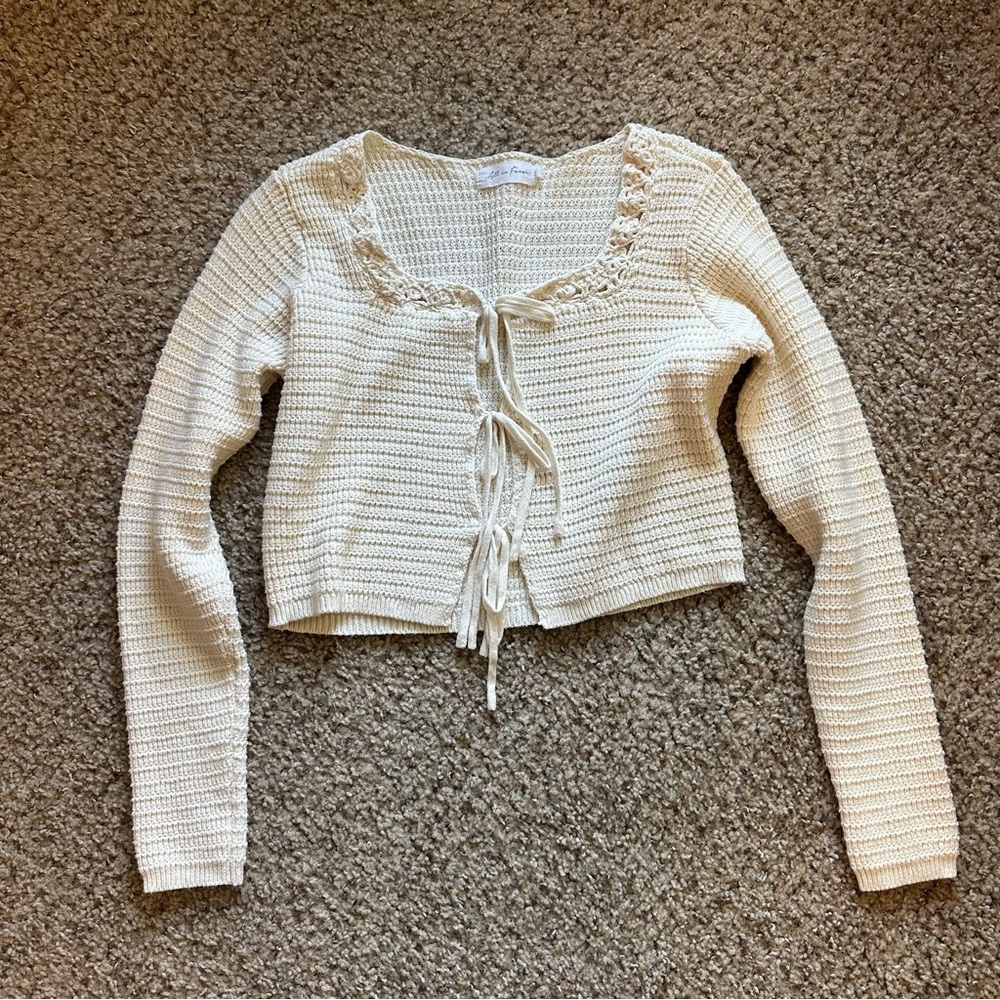 Nordstrom All in Favor Ivory Knit Front Tie Sweater Top